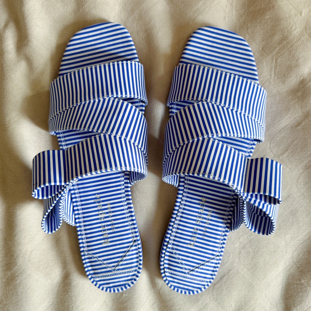 Kate Spade New York Bianca Sandals Flat Blue Stripes Size 8 (USED LIKE NEW)